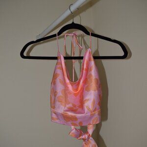 Princess Polly Pink Open Back Orange Floral Cowl Top - Size 4
